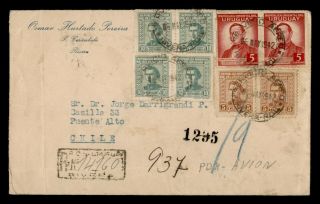 Dr Who 1942 Uruguay Rivera Registered Airmail To Chile Pair E69719