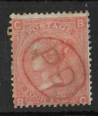 Great Britain 1865 4d Vermilion Plate 8 Sg 94 Carmine Red Pd Cds
