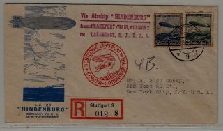 Germany/usa Zeppelin Reg.  Cover 6.  5.  36 Stuttgart