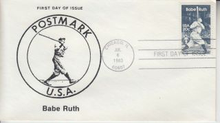 1983 2046 20c Babe Ruth Baseball Fdc Postmark Cachet 46 Of Only 50 Made Ua