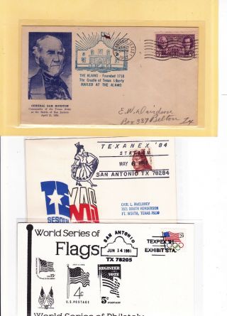 776 San Antonio Texas Centennial 4/23/1936 " Sam Houston " The Alamo,  2 Others