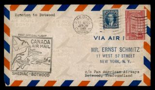 Dr Who 1939 Canada Shediac To Botwood First Flight Air Mail C128061