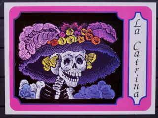 Mexico Postcard La Catrina Katrina Lady Death Hat Flowers Skull Feathers Ribbons