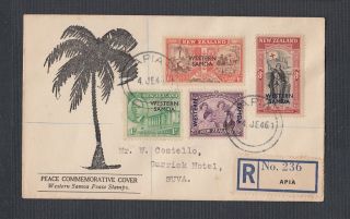 Western Samoa 1946 Registered First Day Cover Fdc Apia To Suva Fiji