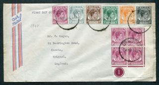 1.  9.  1948 Singapore Gb Kgvi Definitives Set 10 X Stamps 1c To 10c On Fdc To Gb Uk