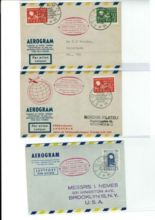 Upu Sverige 1949 Fdcs 3 Covers " Universal Postal Union " Sweden