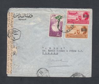 Egypt 1940s Censored Airmail Cover Cairo To Bienne Switzerland