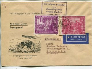 Germany Ddr Leipziger Messe Fdc 5.  3.  1950 By Air To Sweden