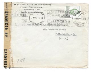 Argentina Censored Commercial Airmail Cover Buenos Aires Us 1943 Slogan Cancel