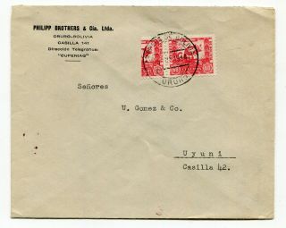Bolivia 1944 Oruro Cds - Bisect Stamp On Cover To Uyuni -