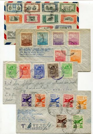 Bolivia 1950 / 1951 Attractive Group Of Four Airmail Fdc Covers - Sent To Usa -