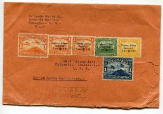 Nicaragua 1946 Revalued / Overprints - Registered Airmail Cover To Usa -