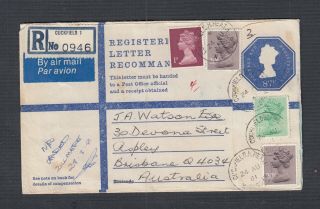 Uk 1970s/80s 3x Machin Uprated Registered Ps Airmail Covers To Australia