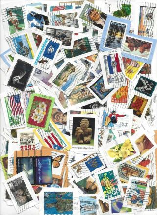 U.  S.  Stamps 100 Assorted.  37 Thru Forever Canc Commemoratives On Paper 8/29