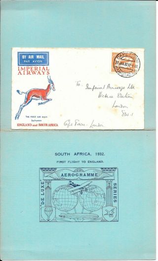 South Africa 1932 Imperial Airways Cover / Folder/ Newspaper Cutting To Uk