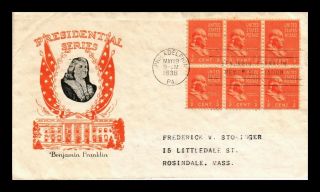 Dr Jim Stamps Us Benjamin Franklin Presidential Series Fdc Cover Scott 803 Block