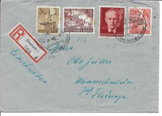 Germany Postal History 3rd Reich Reg Cover Addr Fladungen Canc Eisenach Yr 