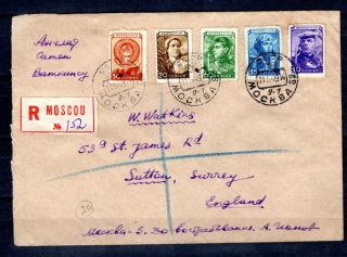 Russia Russland 1949 Ussr Registered Cover Moscow To Uk Gb United Kingdom