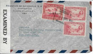 Nicaragua Postal History Wwii Censored Cover Addr Usa Canc Yrs 