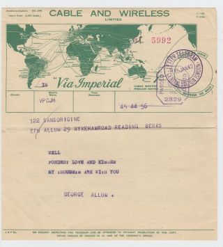 Ww2 “via Imperial” Cable & Wireless Censored Telegram Message To Reading 1942
