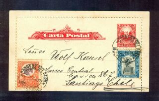 Peru 1930 Fine Uprated Letter Card To Chili