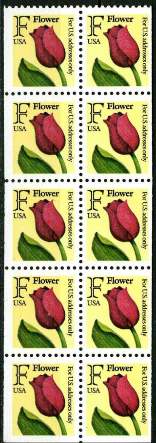 Sc 2519a - 1991 29¢ Tulip,  " F " Rate Change Folded Booklet Panes Of 10 Stamps