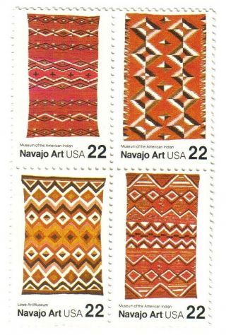22c Navajo Art Stamp,  American Indian,  Blanket Design,  Block Of 4,  Mnh
