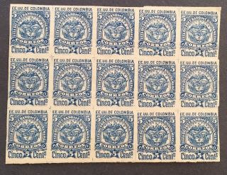 Colombia Block Of 15 Old Stamps Imperforate Mnh Plz C Photos For (ap16)