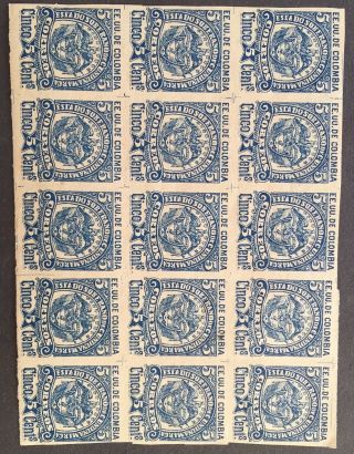 Colombia Block Of 15 Old Stamps Imperforate MNH Plz C Photos For (AP16) 2