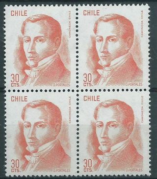 Chile 1976 Sc.  479 Diego Portales Minister 30c Block Of Mnh