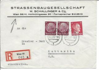 Germany Postal History 3rd Reich Reg Cover Addr Kattowitz Canc Wien Yr 