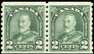 Canada 180 Vf Og Nh 1930 King George V 2c Dull Green Arch/leaf Coil Pair