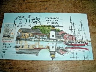 Ham First Day Cover Hartford,  Ct Statehood Issue 1988 Hand Painted Full Cover