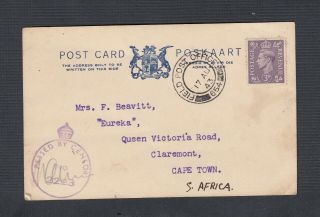 Uk Mef 1943 Censored Field Post Office 654 Cds Postcard To South Africa