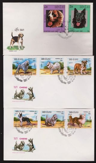Laos 1980s Dogs - Three Good First Day Covers - (127)