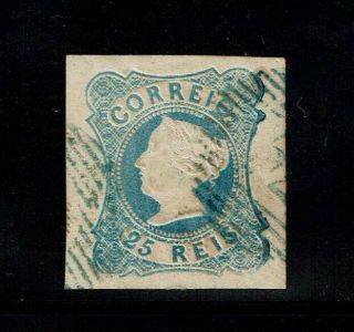 Portugal 1853 Queen Maria Ii,  25 Reis Blue - Green 20 - Bar Carimbo 52 - Porto