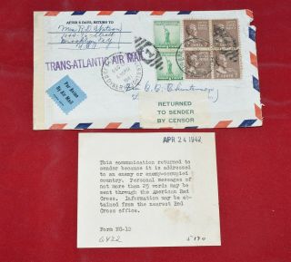 Brooklyn Ny Airmail Dec 8 1941 Prexie Return To Sender Cover Day After Pearl Har