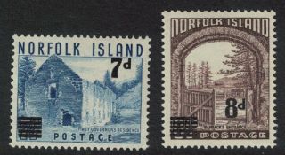 Norfolk Surcharges 2v Issue 1958 Mh Sg 21 - 22 Sc 21 - 22