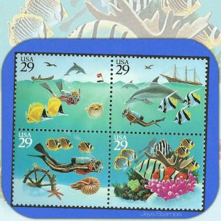 1994 Wonders Of The Sea Attached Block Of 4 Stamps 2863 - 66 2866a