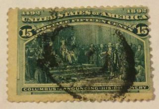 Us Stamp Scott 238 1893 15c Columbian Scv $82.  50