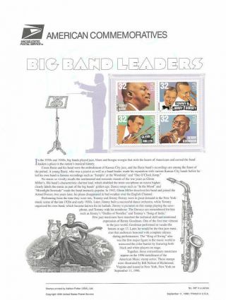497 32c Big Band Leaders 3096 - 3099a Usps Commemorative Stamp Panel