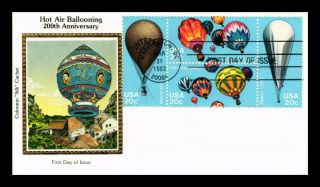 Dr Jim Stamps Us Hot Air Ballooning Colorano Silk First Day Cover Scott 2032 - 35