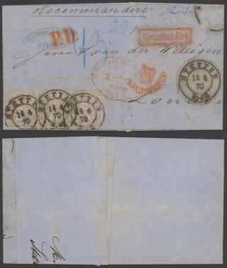 Germany North German Conf.  1870 - Registered Cover Stettin To England 36372/3