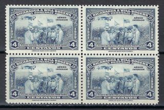 Nicaragua 1939 Sc C239 Airmail Rogers And Us Marines Plane Block 4 Mnh