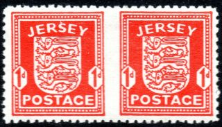 1941 - 43 Jersey Sg 2b 1d Scarlet Imperf Between Horizontal Pair Unmounted