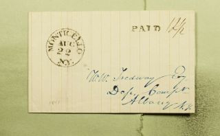 Dr Who 1841 Monticello Ny Stampless F/l Paid 12 1/2c To Albany Ny E47034