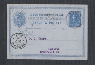 Venezuela 1890 10c Postal Stationery Card Puerto Cabello To Hamburg Germany