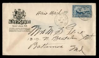 Dr Who 1942 Canada St John Royal Hotel Advertising Airmail To Usa E50572