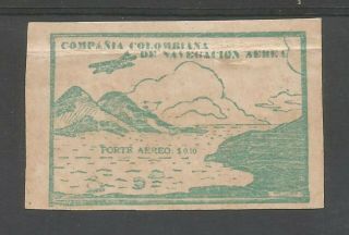 Scarce Colombia 1920 Ccna Imperf Airmail Yvert Pa10 Full Gum (crease) Cat 80€