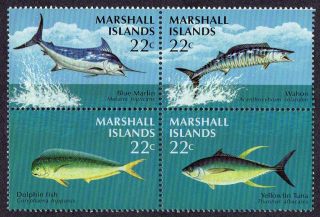 Marshall Islands,  Scott 124 - 127 (127a),  Block Of Game Fish,  Dolphin,  Tuna,  Mnh